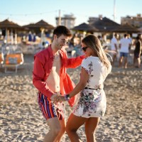 happy young people dancing at the beach - concert stock pictures, royalty-free photos & images