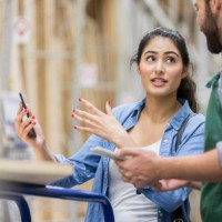 hardware store customer explains idea to sales associate - home decoration stock pictures, royalty-free photos & images