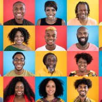 head and shoulders portraits of diverse black people smiling - hairstyle stock pictures, royalty-free photos & images