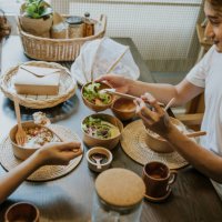 healthy eating of asian gay couple. - food stock pictures, royalty-free photos & images