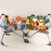 healthy vs unhealthy shopping trolleys - junk food stock pictures, royalty-free photos & images