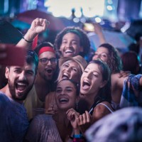 hey guys, laten we een selfie maken op dit muziekfestival! - concert stockfoto's en -beelden