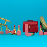 hi fashion stuff like designer handbag designer footwear and lipsticks against sky blue background which is a 3d generated image. - fashion stock pictures, royalty-free photos & images