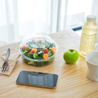 high angle view of salad in a transparent plastic container still life. - junk food stock pictures, royalty-free photos & images