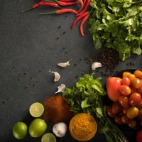 high angle view of various vegetables, herbs and spices. - food stock pictures, royalty-free photos & images
