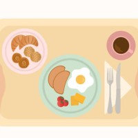 high angle view of woman hand holding breakfast tray - food stock illustrations