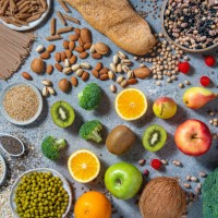 high content of dietary fiber food, rich fiber sources vegan food arrangement - food photos et images de collection