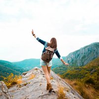 hippie woman stroll on mountain - travel stock pictures, royalty-free photos & images
