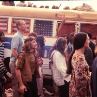 Hippies in the crowd at the Altamont Speedway for the free concert headlined by the Rolling Stones. Many attendees were stereotypical hippies,...