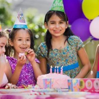hispanic girls at outdoor birthday party - garden decoration stock pictures, royalty-free photos & images