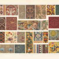 historical fabrics (antiquity to the 19th century), chromolithograph, published 1897 - fashion stock illustrations