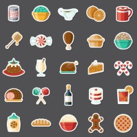 holiday foods sticker set - food stock illustrations