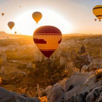 hot air balloons at love valley in cappadocia - travel stock pictures, royalty-free photos & images
