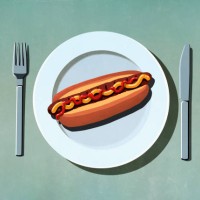hot dog with ketchup and mustard on plate - junk food stock illustrations