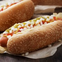 hotdog with, ketchup, mustard, relish, onions and potato chips - junk food stock pictures, royalty-free photos & images