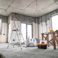 house or apartment indoor improvements and repairs works in the very beginning. construction site. - home decoration stock-fotos und bilder