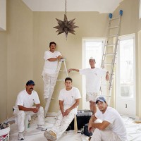 house painters in freshly painted room - home decoration stock pictures, royalty-free photos & images