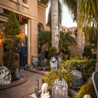 house with halloween decocarions - garden decoration stock pictures, royalty-free photos & images