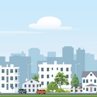 housing apartment and city life. cityscape with houses and town, flat illustration cartoon style - garden decoration stock illustrations