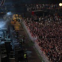 Hundreds of fans watch Australian pop star Kylie Minogue's concert during the Formula 1 Singapore Grand Prix at the Marina Bay Street Circuit in...