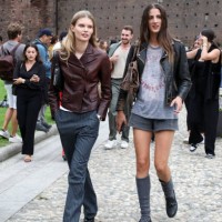 Ida Heiner and one model at Milan Fashion Week Women's Collection SS 2024 after the Alberta Ferretti fashion show September 20, 2023 in Milan, Italy.