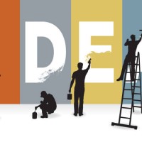 idea - painters creating the word - home decoration stock illustrations