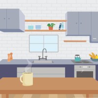 illustration of a beautiful kitchen at home - food stock illustrations