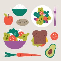 illustration of healthy food choices — salad, lunch, fruit and vegetables, snacks - food stock illustrations