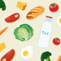 illustration of healthy foods against colored background - food stock illustrations