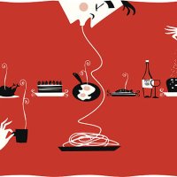illustration of vintage kitchen items, restaurant, cattering, pastries, gourmet - food stock illustrations