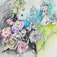 illustration with floral still life - garden decoration stock illustrations