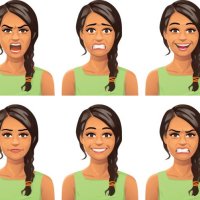 ilustraciones, imágenes clip art, dibujos animados e iconos de stock de expresiones faciales de mujer joven - hairstyle