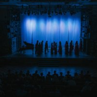in silhouette choir getting ready on stage theatre - concert stock pictures, royalty-free photos & images
