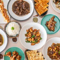indian fusion food table. - food stock pictures, royalty-free photos & images