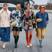 Ines Isaias & Caetana Botelho Afonso & Vicky Montanari & Mafalda Patricio outside Marimekko during the Copenhagen Fashion Week Autumn/Winter 2025 on...