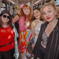 Inglewood, CA A bus load of Swifties ride a free shuttle bus from the Metro C Line Station to SoFi stadium to see Taylor Swift perform her first of...