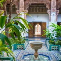 inner courtyard public bahia palace, marrakech - garden decoration stock pictures, royalty-free photos & images