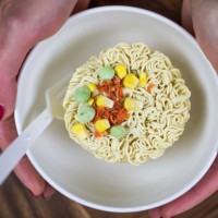 instant noodle with spicy seasoning powder and bouillon cubes - junk food stock pictures, royalty-free photos & images