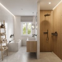 interior of a luxurious bathroom with shower area and bathtub in 3d - home decoration stock pictures, royalty-free photos & images