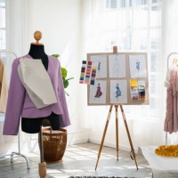interior of a tailor shop featuring a sewing machine, coat hangers for the clothes - fashion stock pictures, royalty-free photos & images