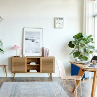 interior of home office with computer at table - home decoration stock pictures, royalty-free photos & images