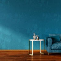 interior of living room with blue sofa panorama - home decoration stock pictures, royalty-free photos & images