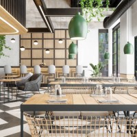 interior of luxury cafe with bar counter, plants and tables - home decoration stock pictures, royalty-free photos & images