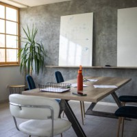interior of modern workplace with conference table and whiteboards - home decoration stock pictures, royalty-free photos & images