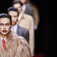 Irina Shayk walks the runway during the Ferrari Ready to Wear Fall/Winter 2025-2026 fashion show as part of the Milan Fashion Week on March 1, 2025...