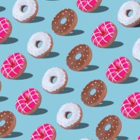 isometric repeated pattern of glazed donuts with shadows on light blue background. doughnuts balance - junk food stock pictures, royalty-free photos & images
