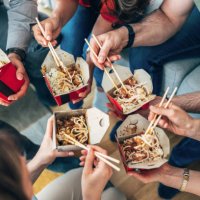 it's more delicious with good friends - junk food stock pictures, royalty-free photos & images
