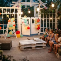 it's movie time! - garden decoration stock pictures, royalty-free photos & images