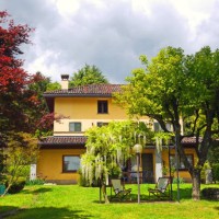 italian country house in lush garden - garden decoration photos et images de collection
