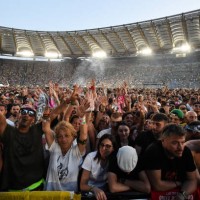 Italian singer-songwriter Vasco Rossi in concert at the Olympic stadium. In the photo the audience and fans. Rome , June 16th, 2023